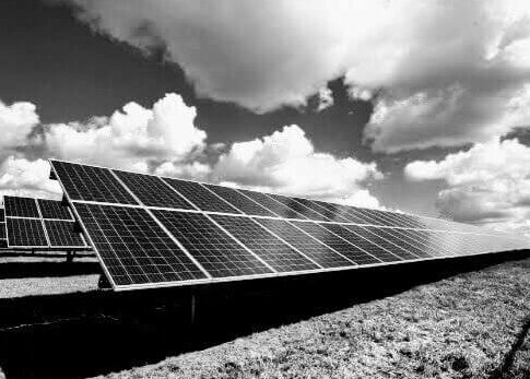 Solar power plant under clouds