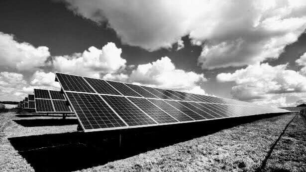 Solar power plant under clouds